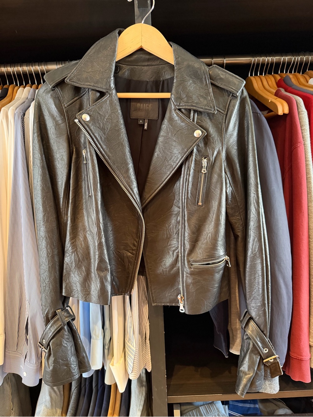 PAIGE Womens Black Leather Moto Jacket